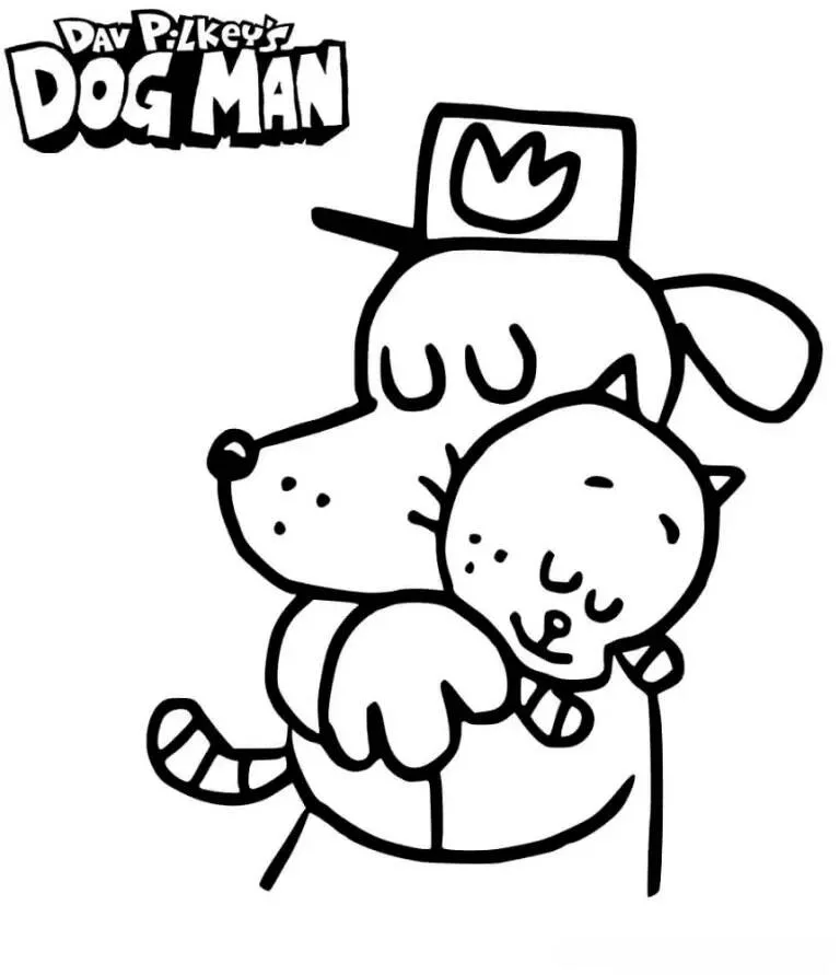 Desenho de Dog Man Abraçando Lil Petey para Colorir