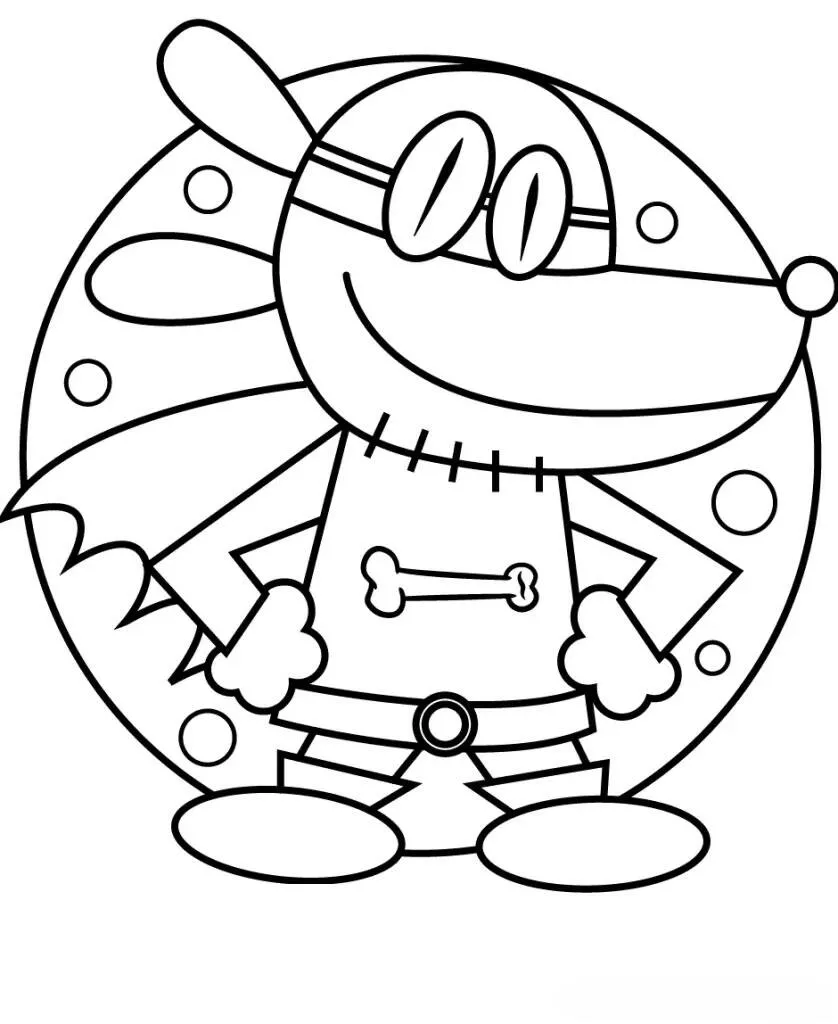 Desenho de Dog Man com Capa e Óculos para Colorir