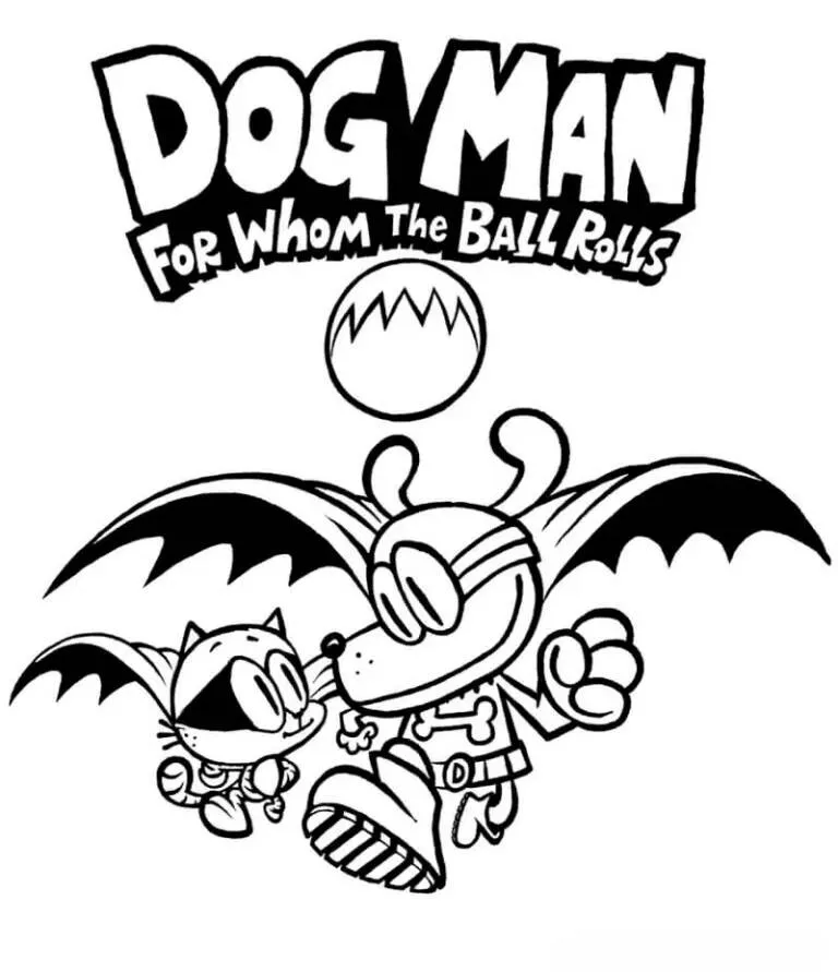Desenho de Dog Man e Petey Brincando com a Bola para Colorir