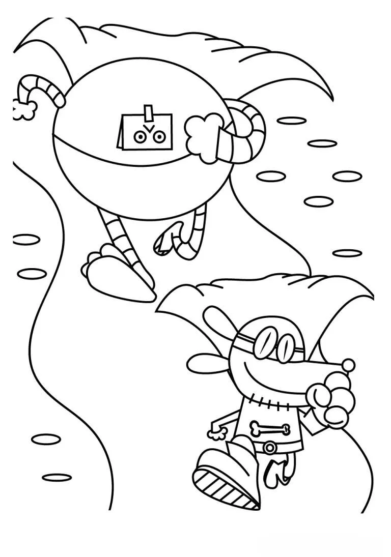 Desenho de Dog Man e seu Amigo Robô para Colorir