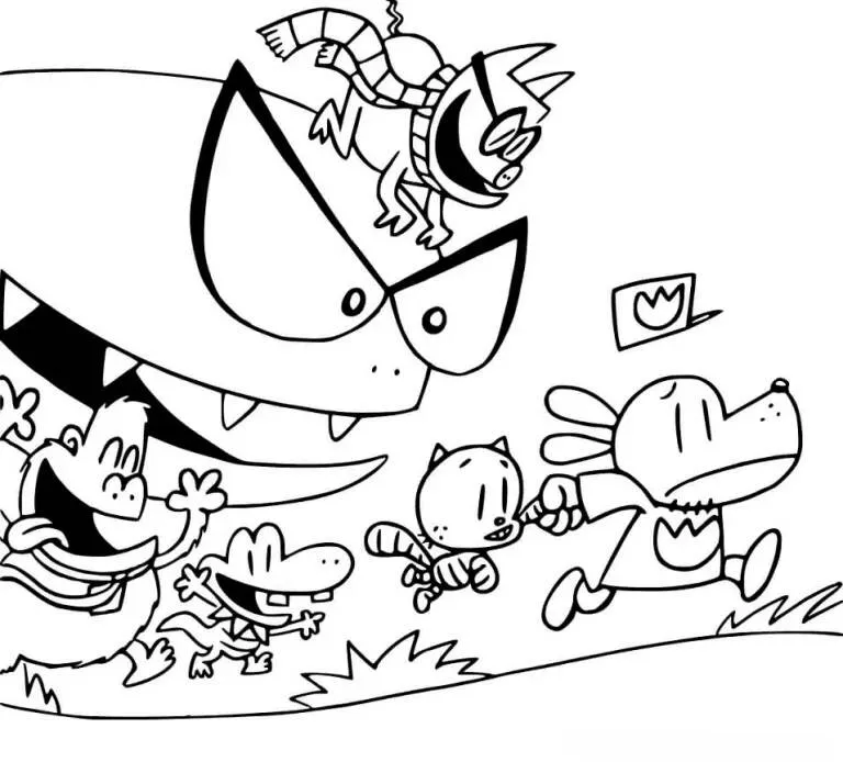 Desenho de Dog Man e Amigos em Aventura para Colorir