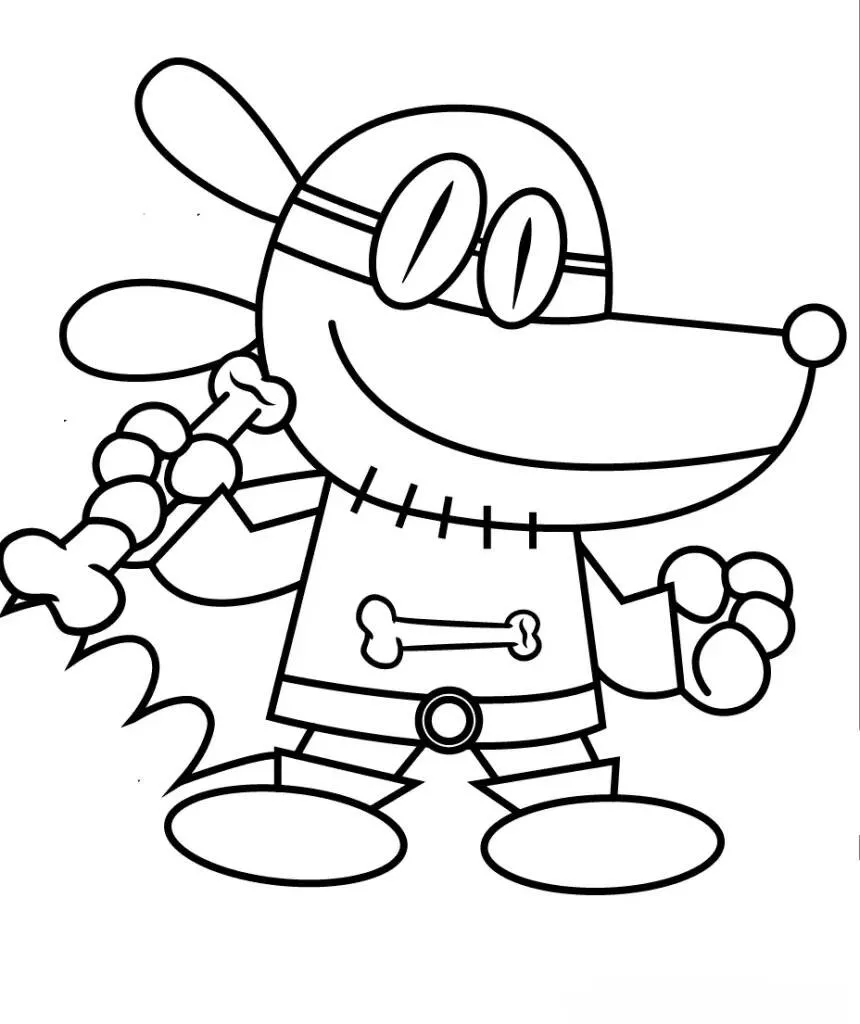 Desenho de Dog Man com Bastão de Ossinho para Colorir