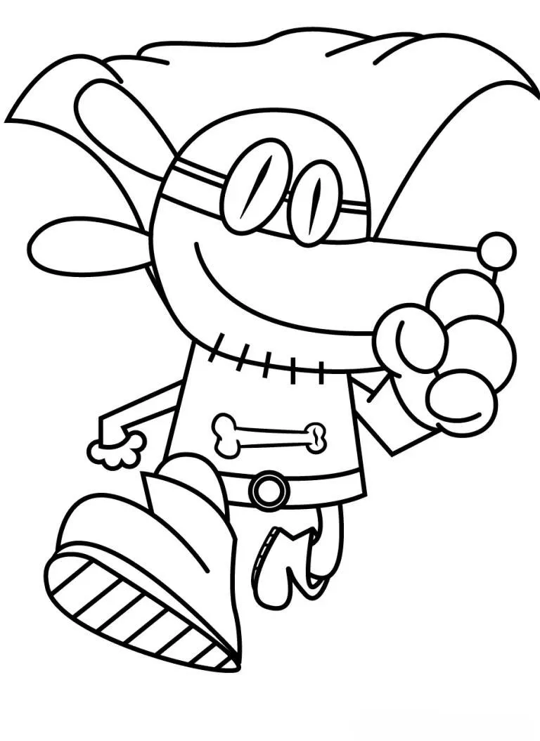 Desenho de Dog Man a Correr com Sinal de Polegar para Colorir