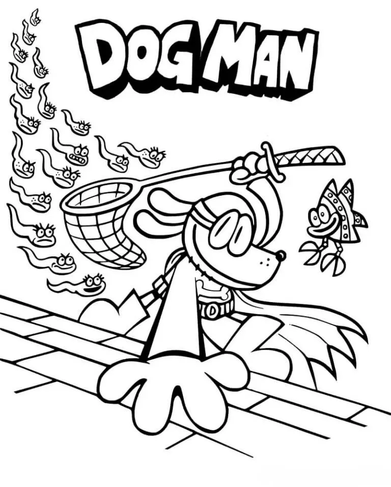 Desenho de Dog Man Capturando Peixes para Colorir