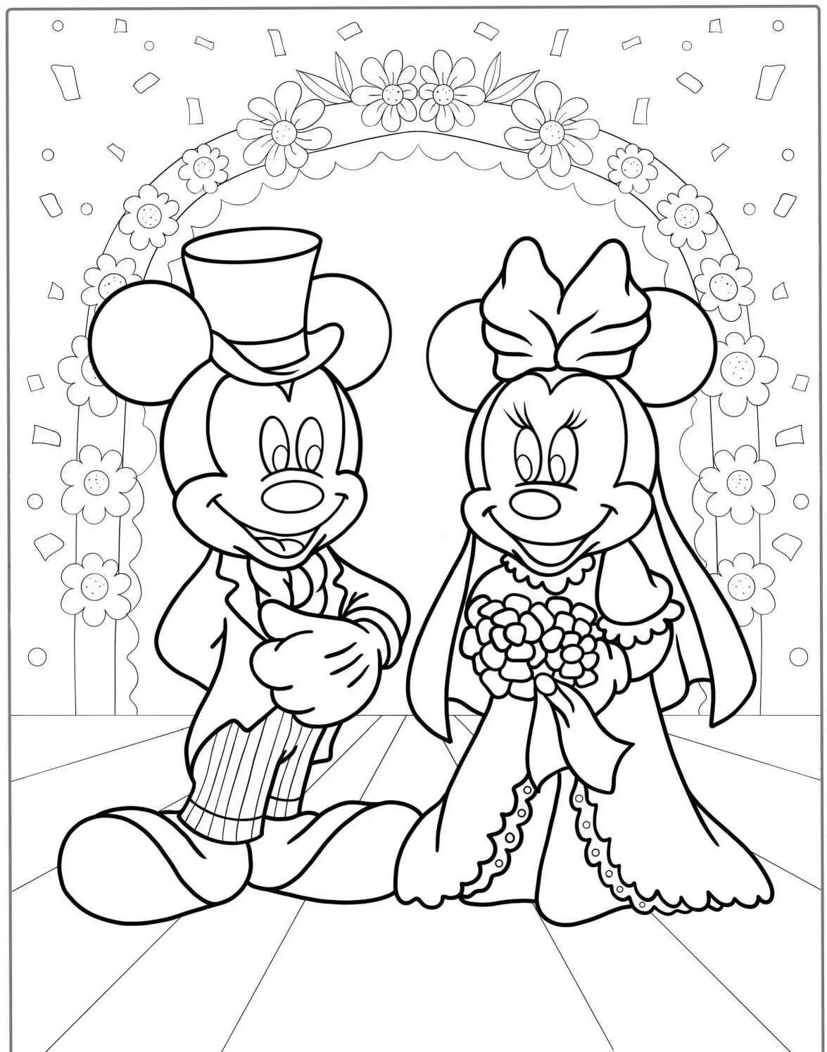 Desenho de Minnie e Mickey Juntos em Casamento para Colorir