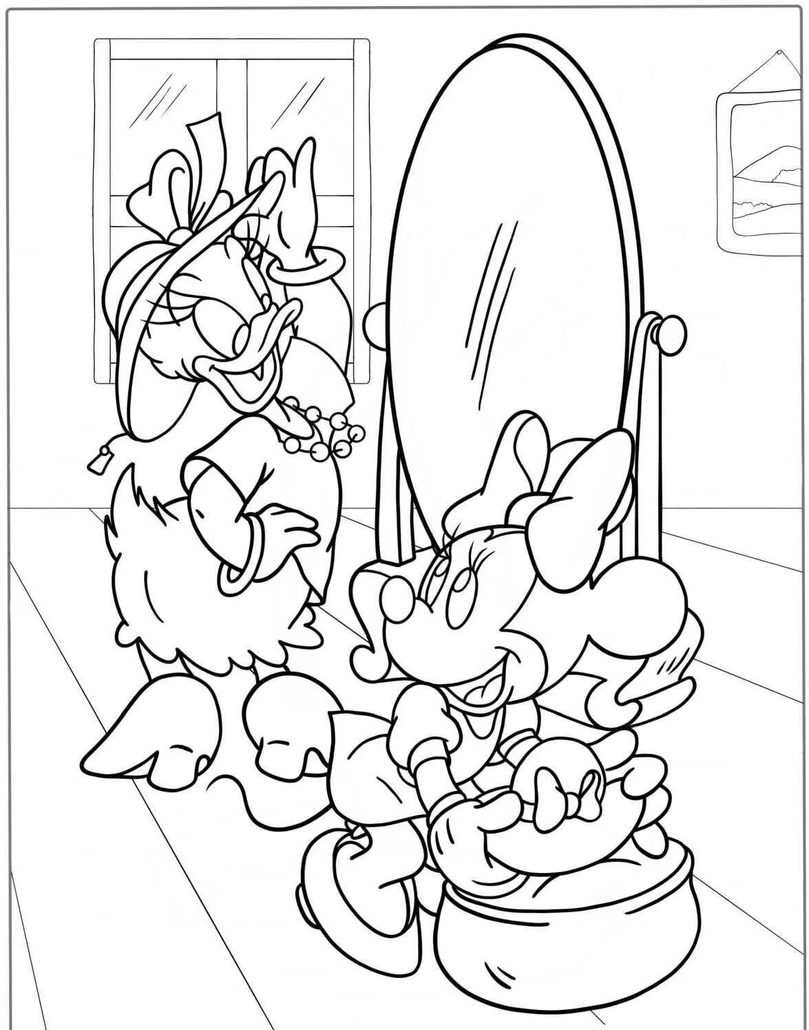 Desenho de Minnie se Preparando para a Festa para Colorir