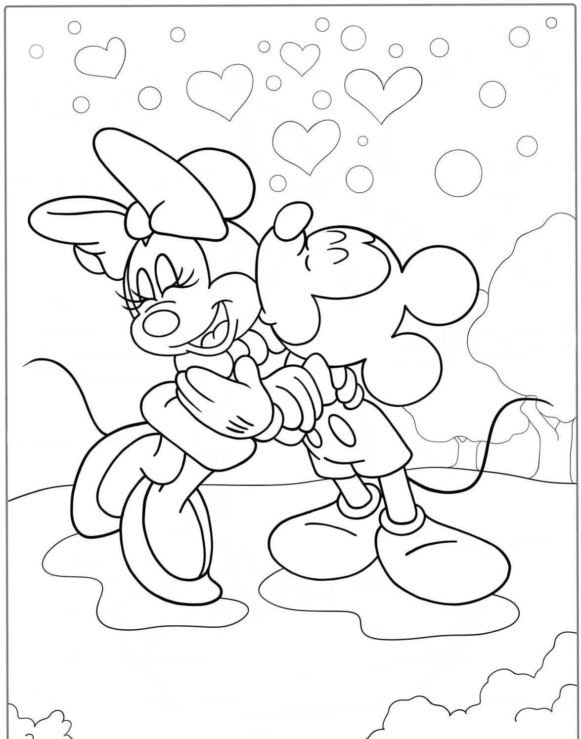 Disegno da Colorare di Minnie e Topolino che si abbracciano