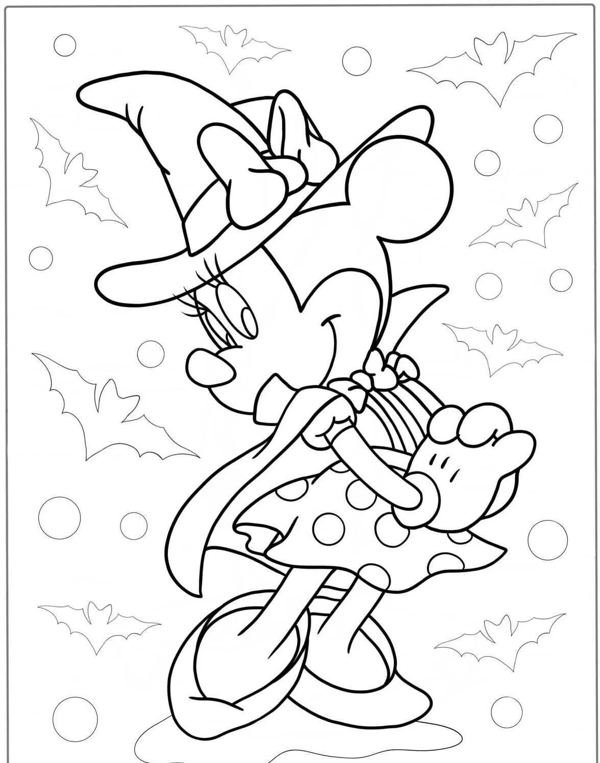 Desenho de Minnie Mouse Fantasiada de Bruxa para Colorir