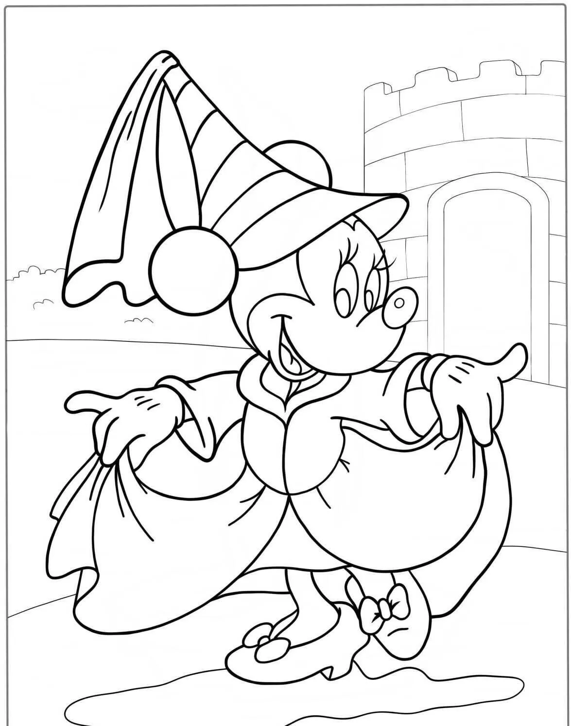 Desenho de Minnie Mouse Fantasiada de Bruxa para Colorir