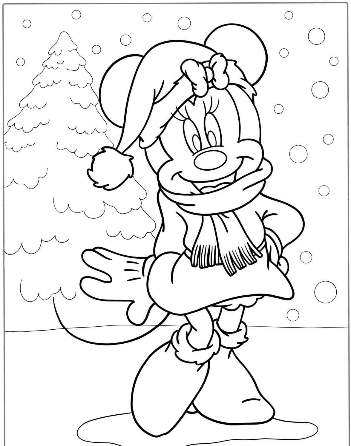 Coloriage Minnie de Noël avec bonnet et écharpe