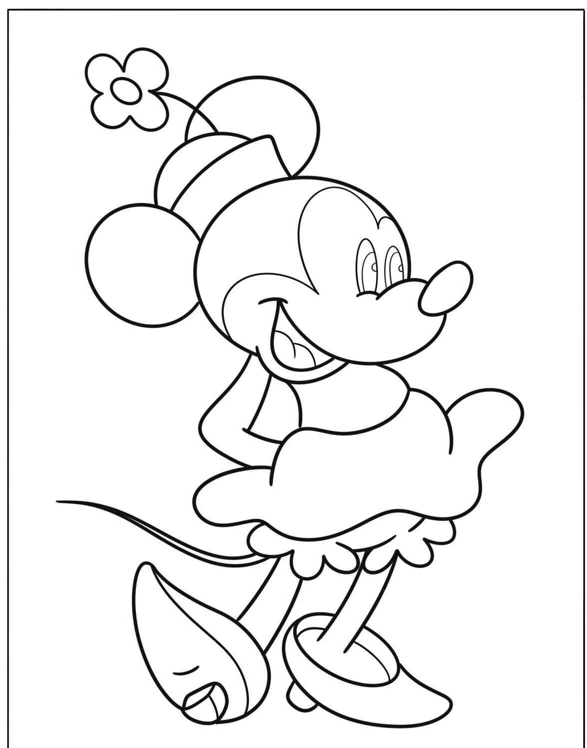 Desenho de Minnie Mouse com Chapéu e Flor para Colorir