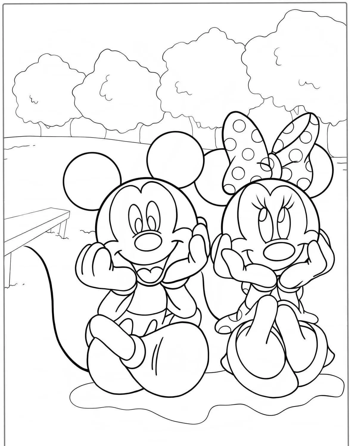 Dibujo para colorear de Minnie y Mickey juntos