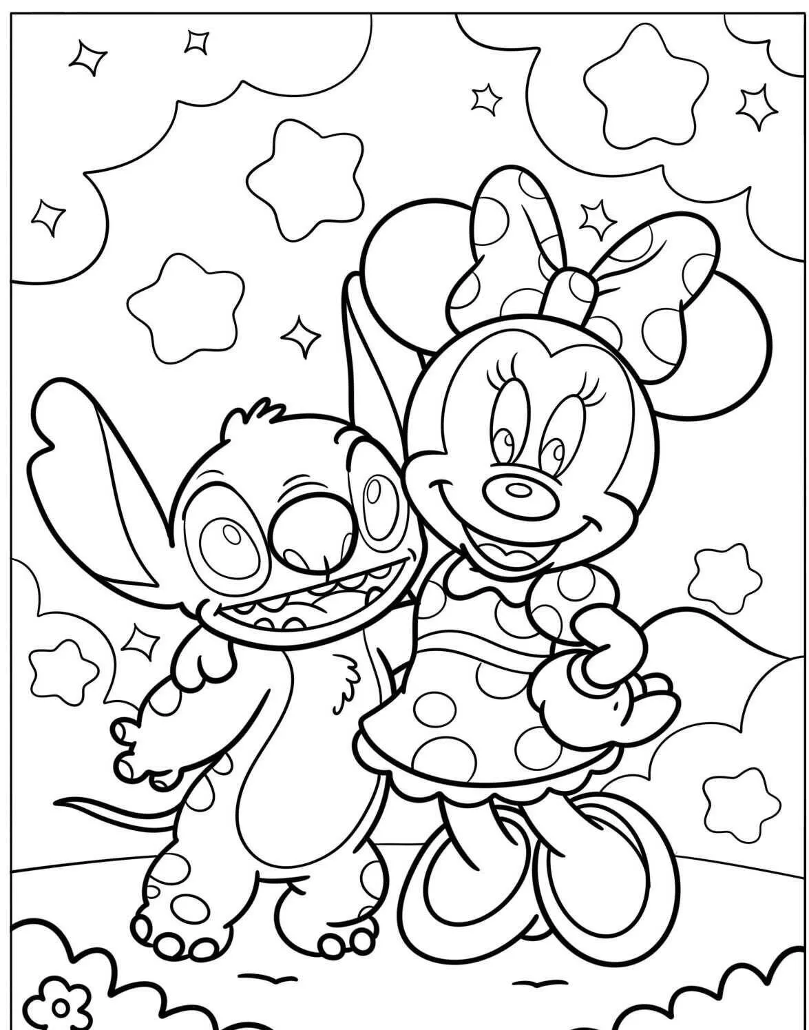 Desenho de Minnie e Stitch para Colorir