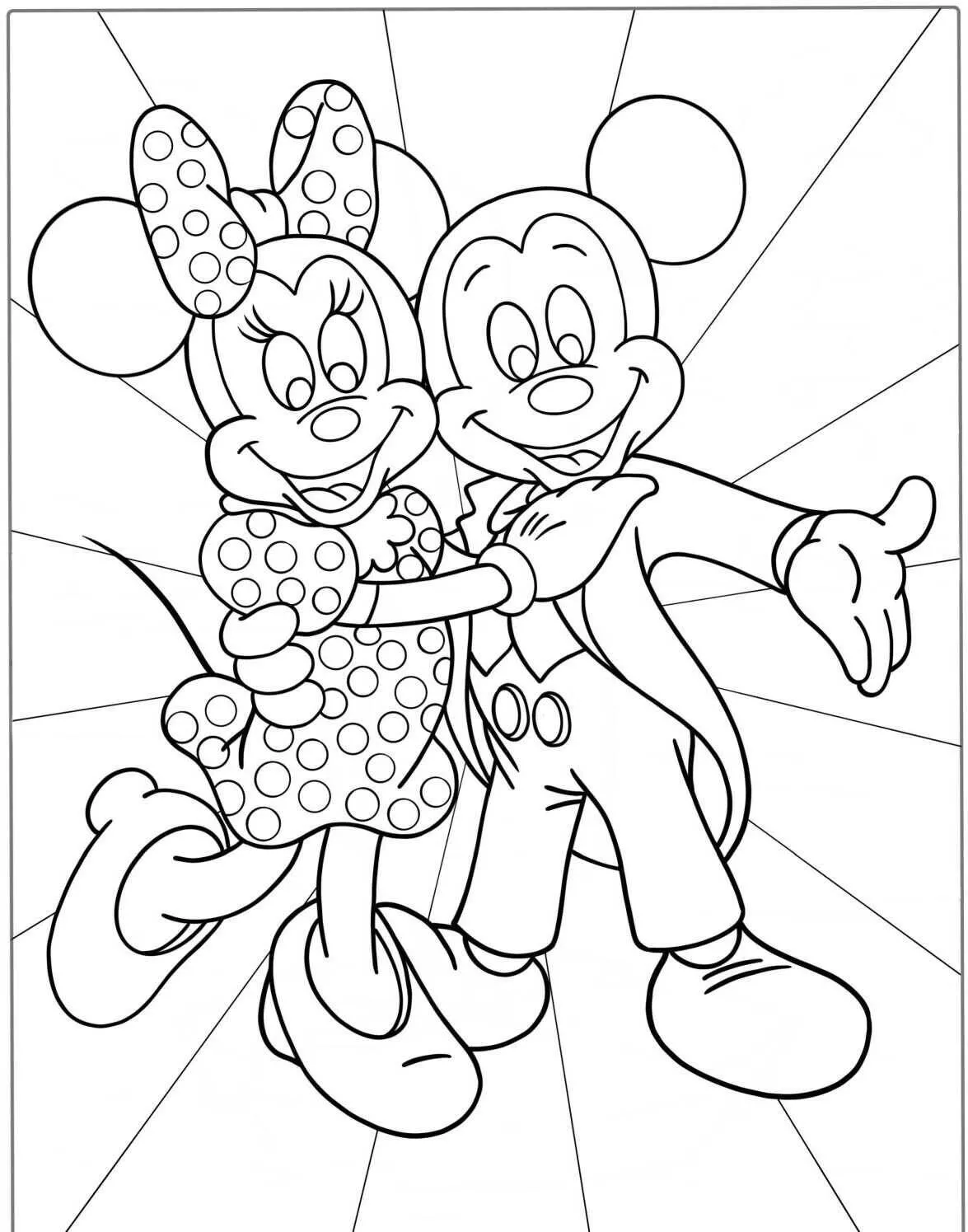 Desenho de Minnie e Mickey Juntos para Colorir