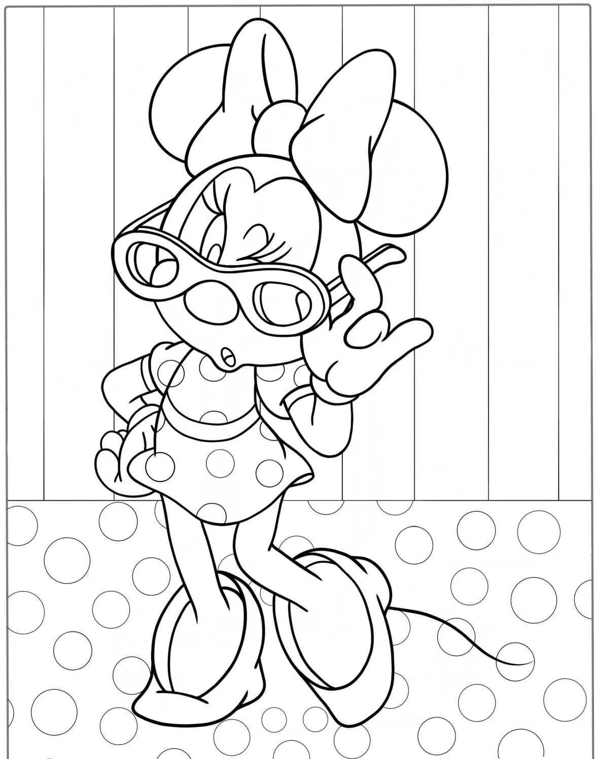 Desenho de Minnie Mouse com Óculos para Colorir