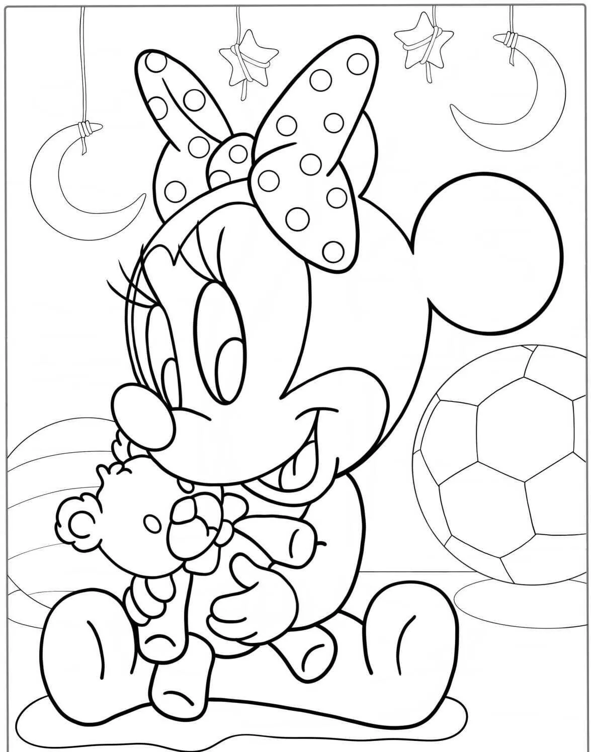 Desenho de Minnie com seu Ursinho para Colorir