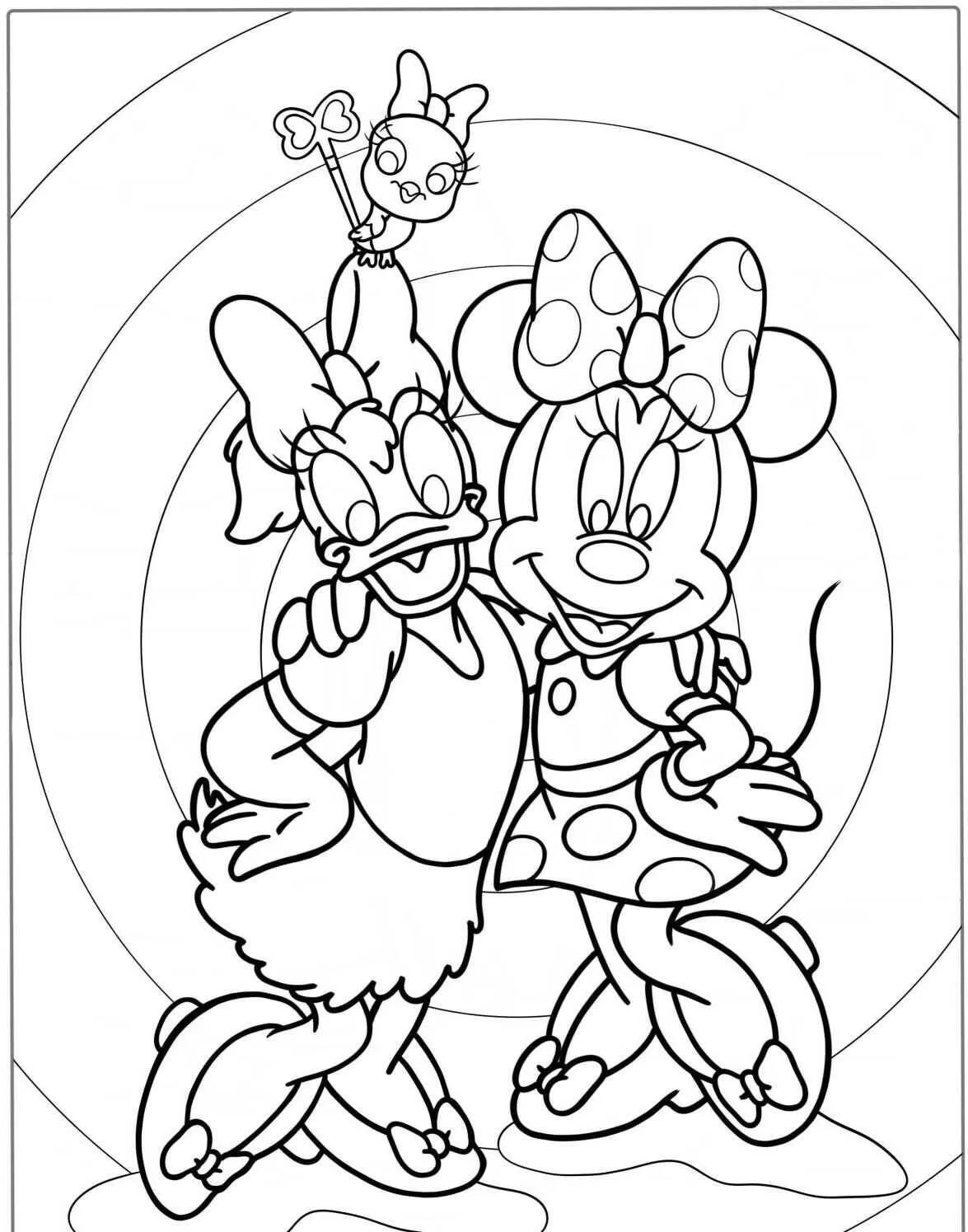 Desenho de Minnie e Margarida Amigas para Colorir