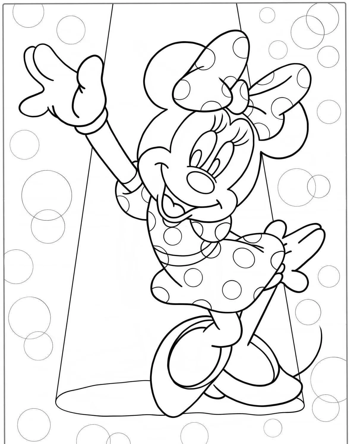 Dibujo de minnie ratón bailando con burbujas para colorear