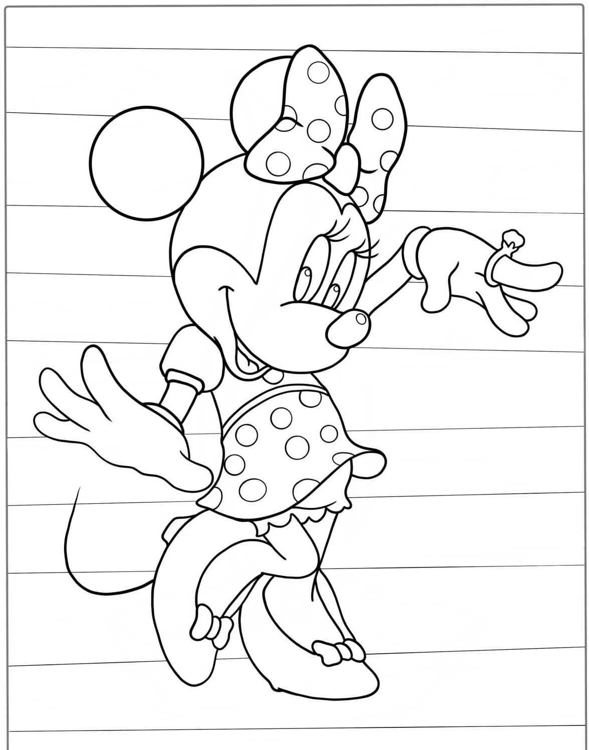 Desenho de Minnie Mouse a Dançar com Sorriso para Colorir