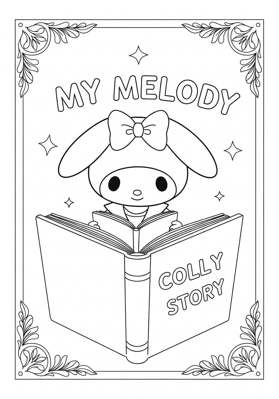 Desenho de My Melody Lendo um Livro para Colorir