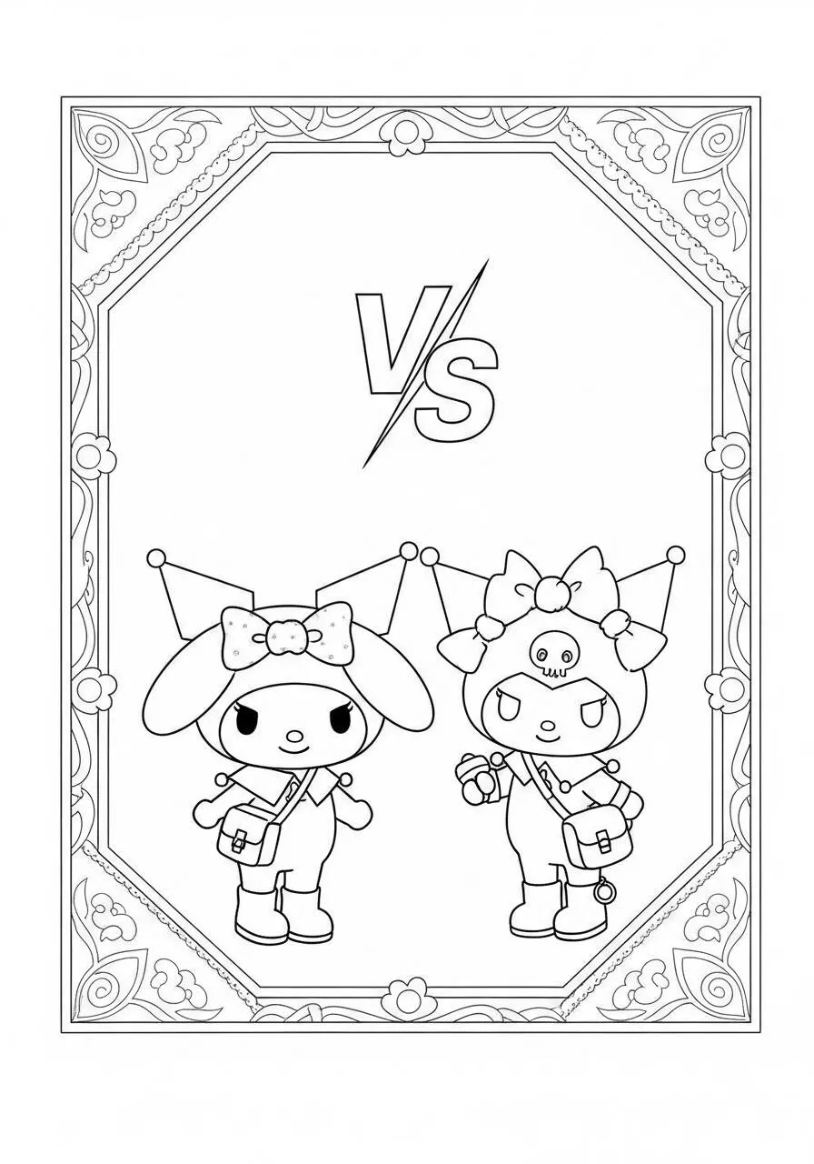 Desenho de My Melody e Kuromi para Colorir