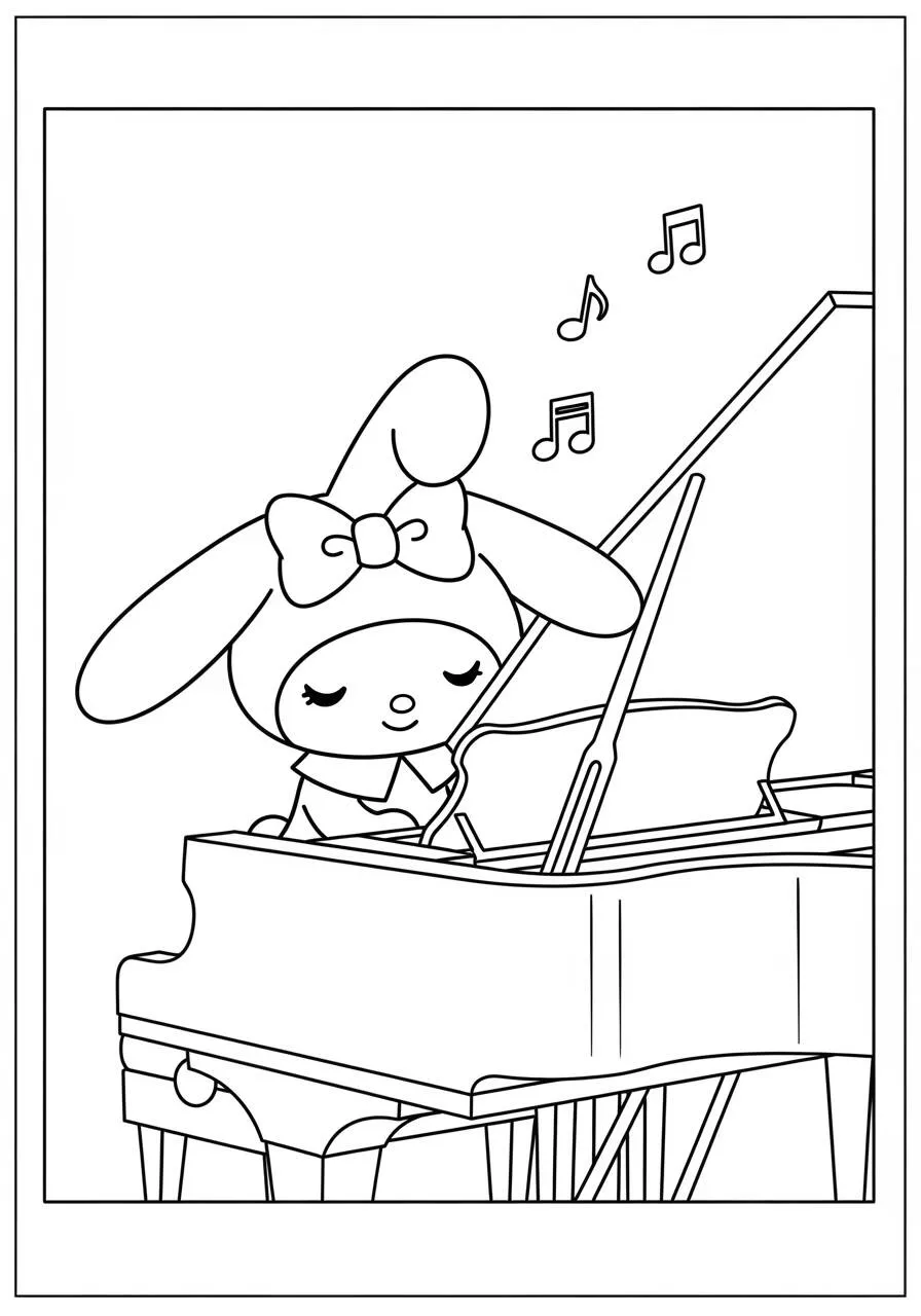 Desenho de My Melody a Tocar Piano para Colorir