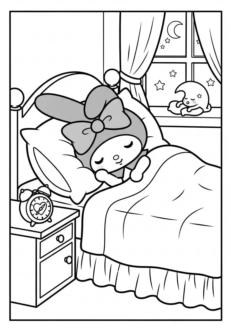 Desenho de My Melody Dormindo com Laço para Colorir