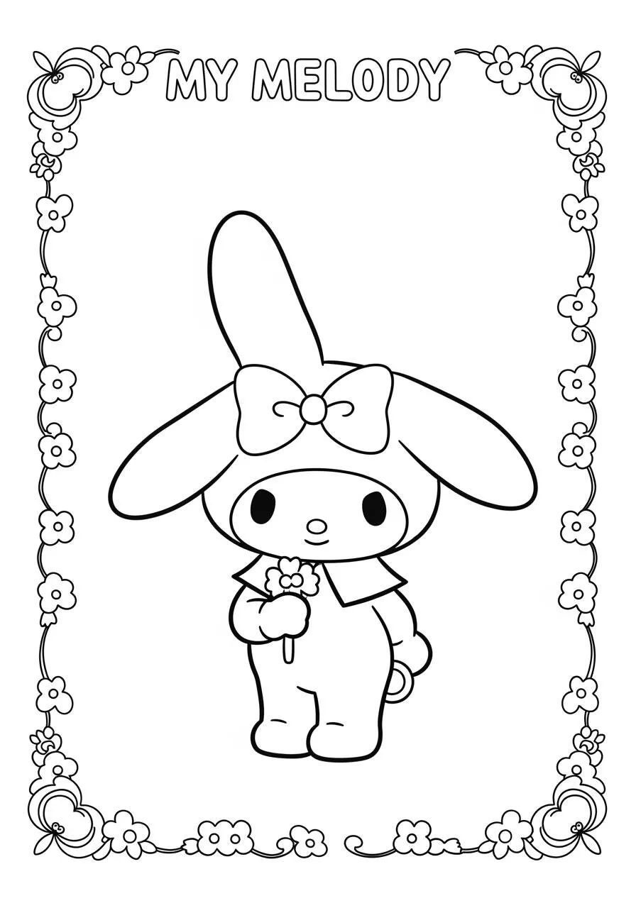 Desenho de My Melody com Flor para Colorir