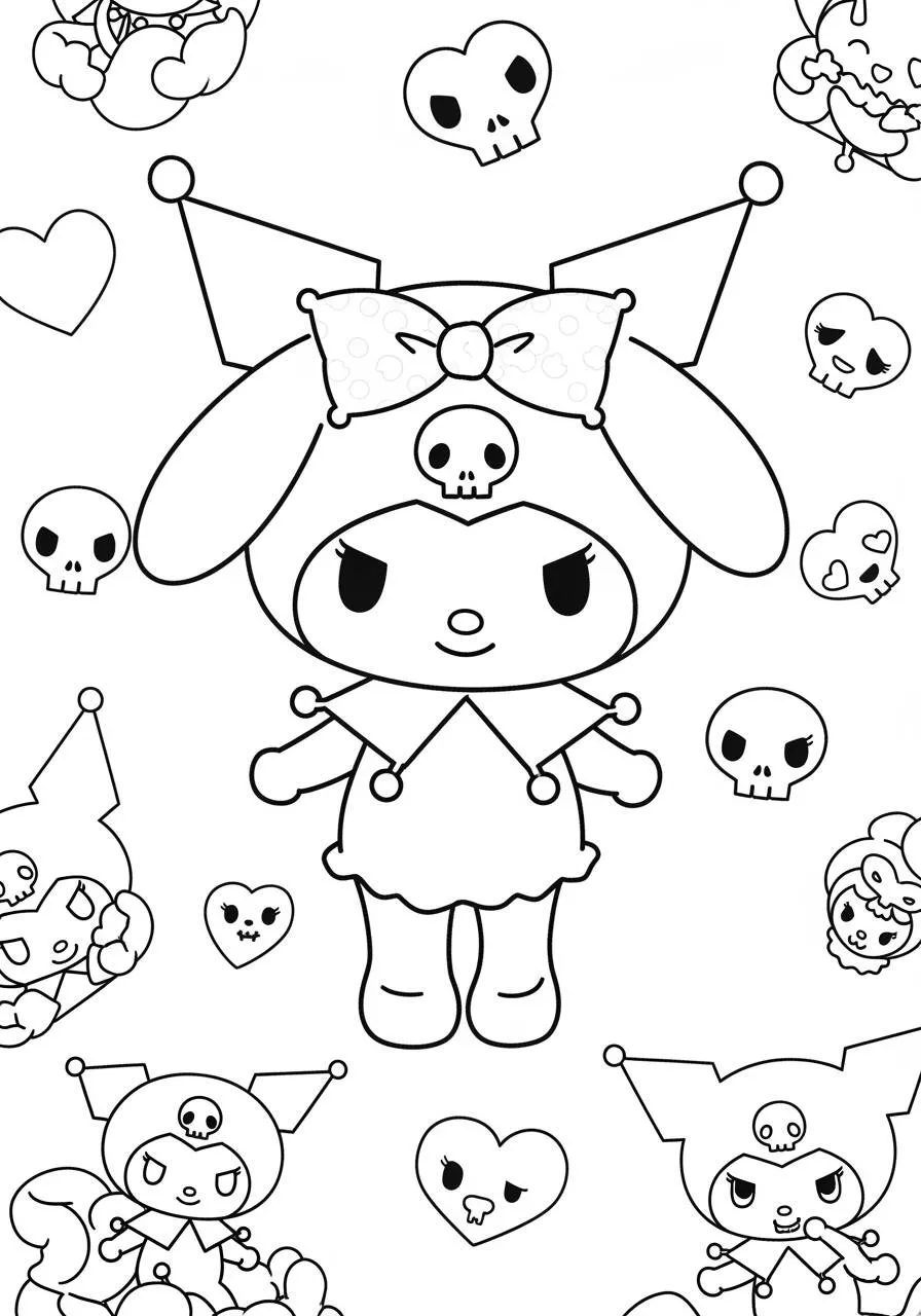 Desenho de My Melody com Estilo de Palhaço para Colorir