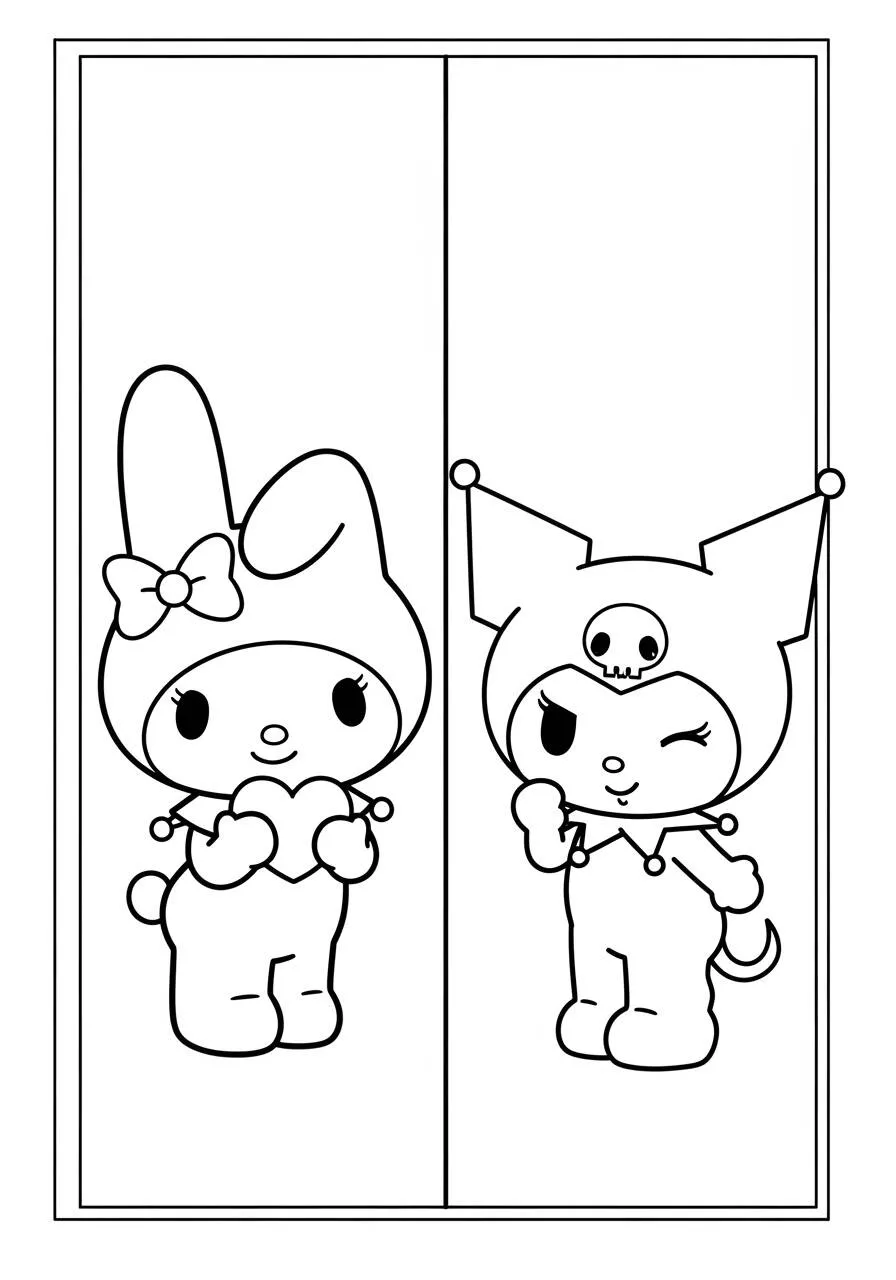 Desenho de My Melody e Kuromi para Colorir