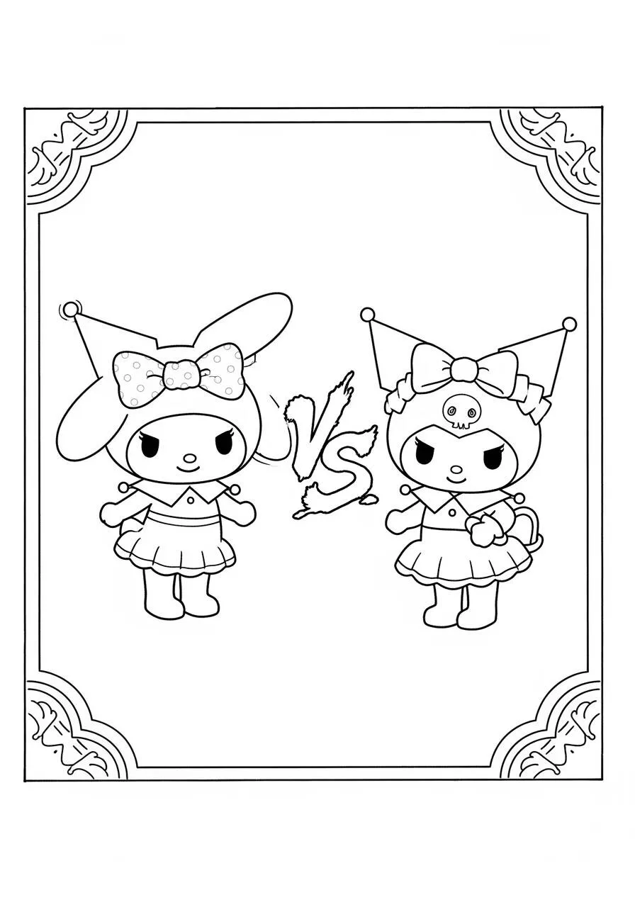 Desenho de My Melody e Kuromi para Colorir