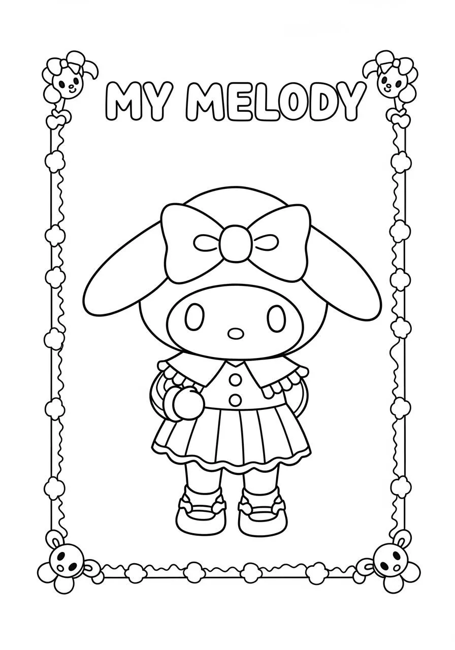 Desenho de My Melody com Vestido Fofo para Colorir