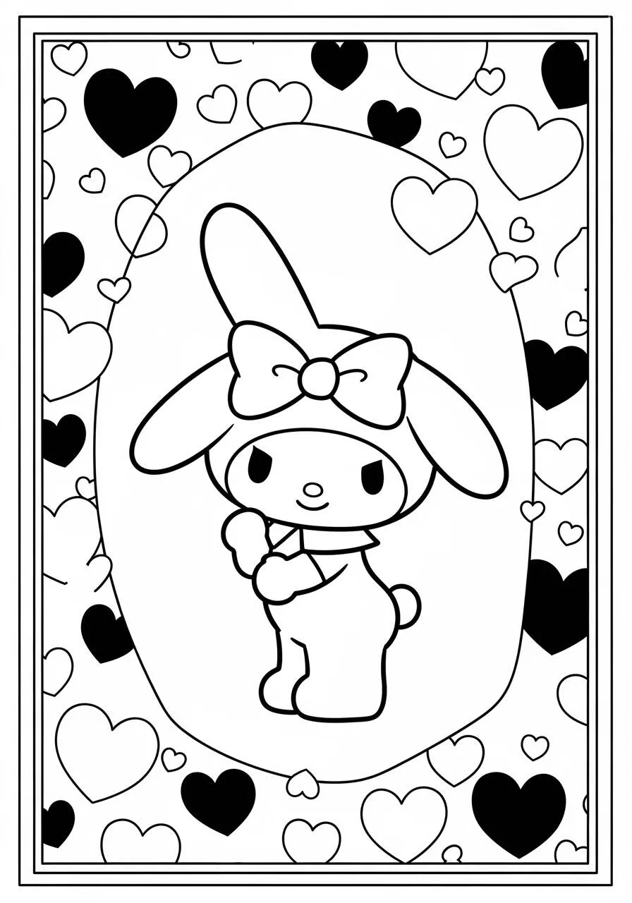 Desenho de My Melody com Corações para Colorir