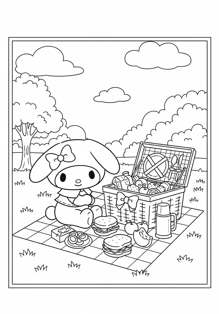 Desenho de My Melody em Piquenique para Colorir