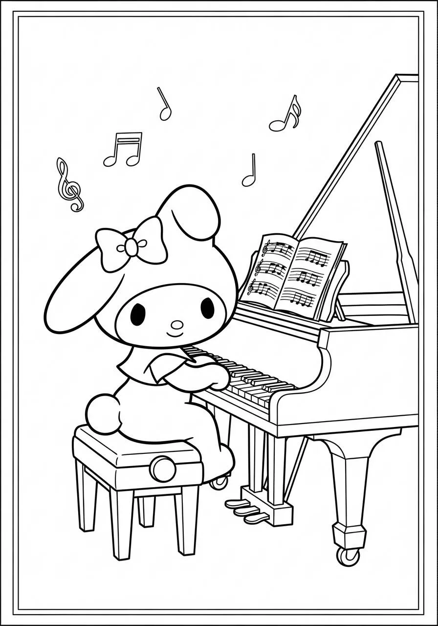 Desenho de My Melody a Tocar Piano para Colorir