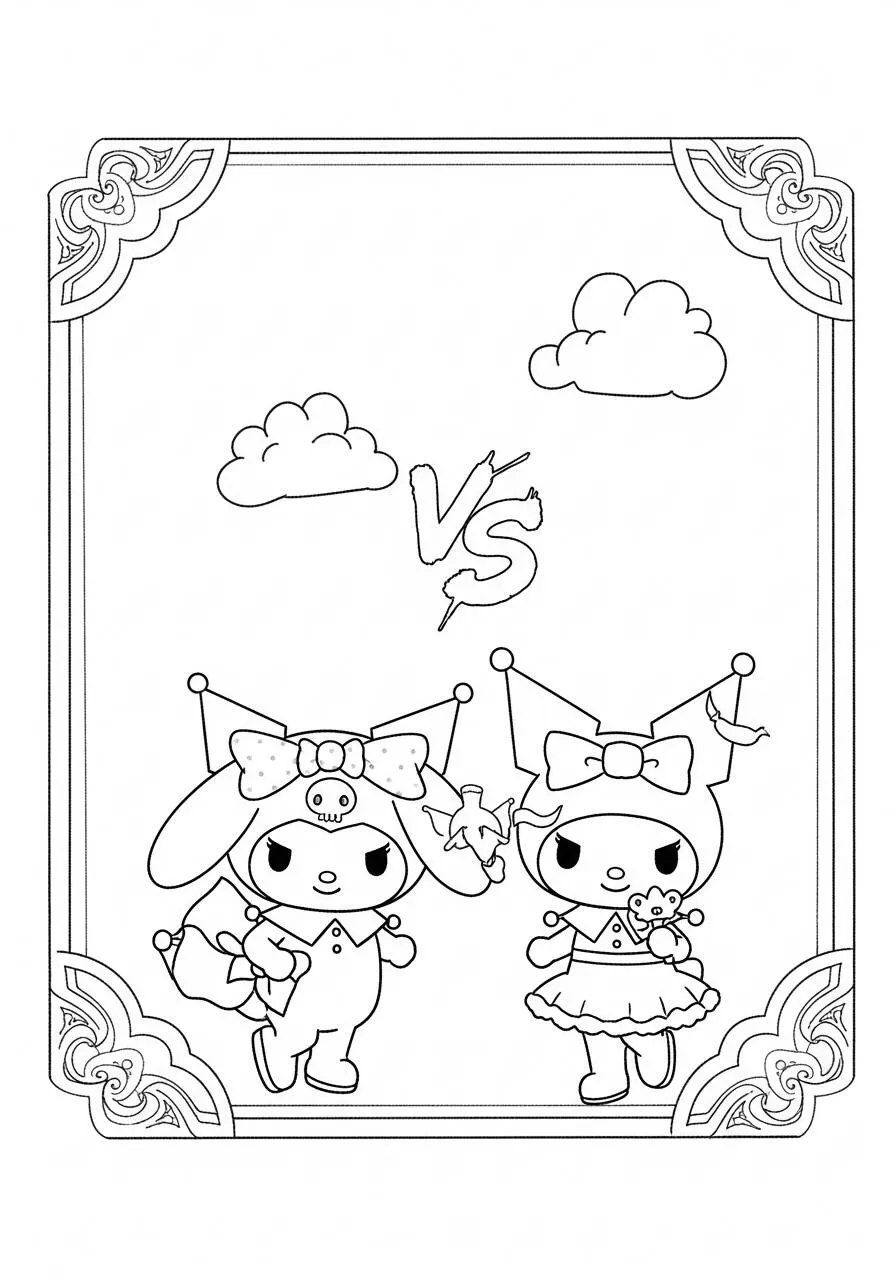 Desenho de My Melody e Kuromi para Colorir