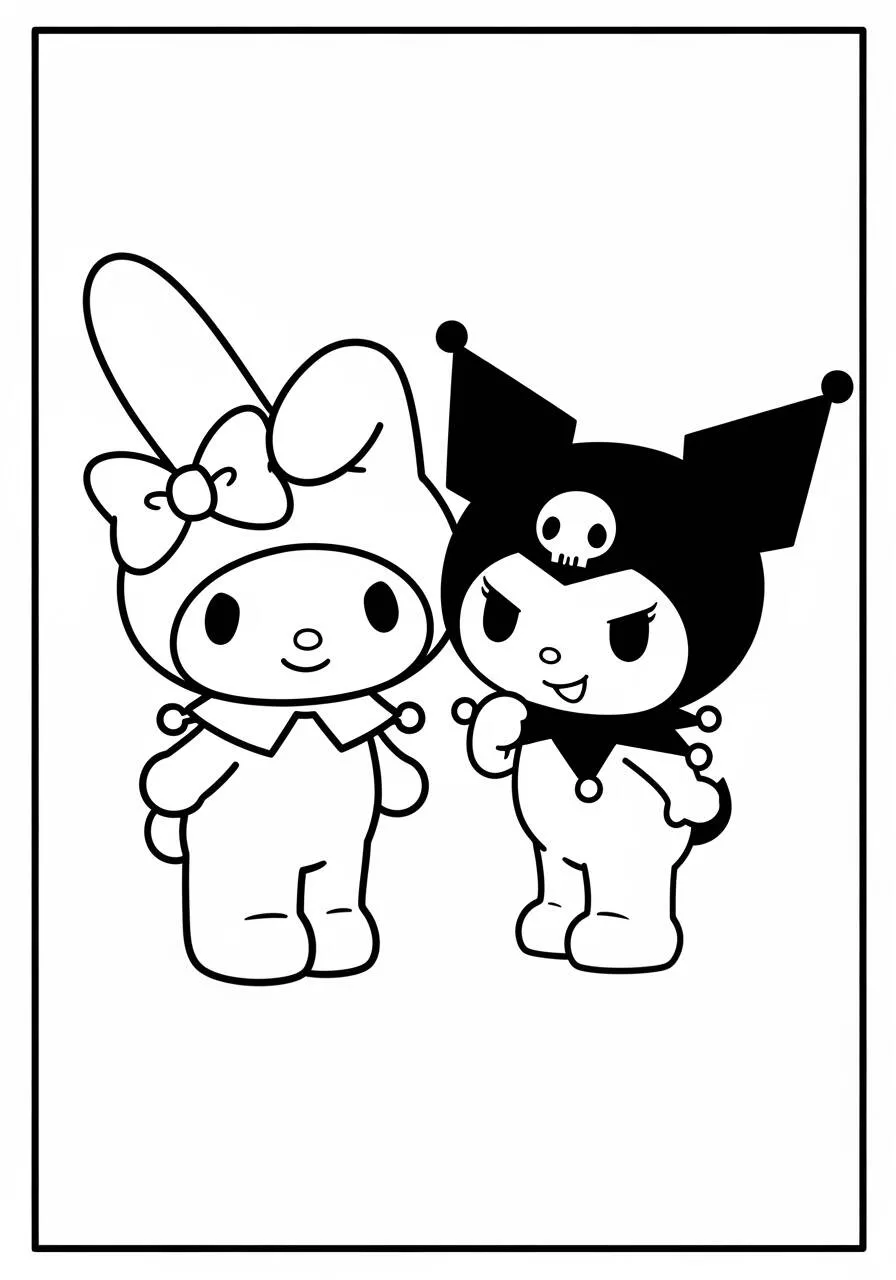 Desenho de My Melody e Kuromi para Colorir