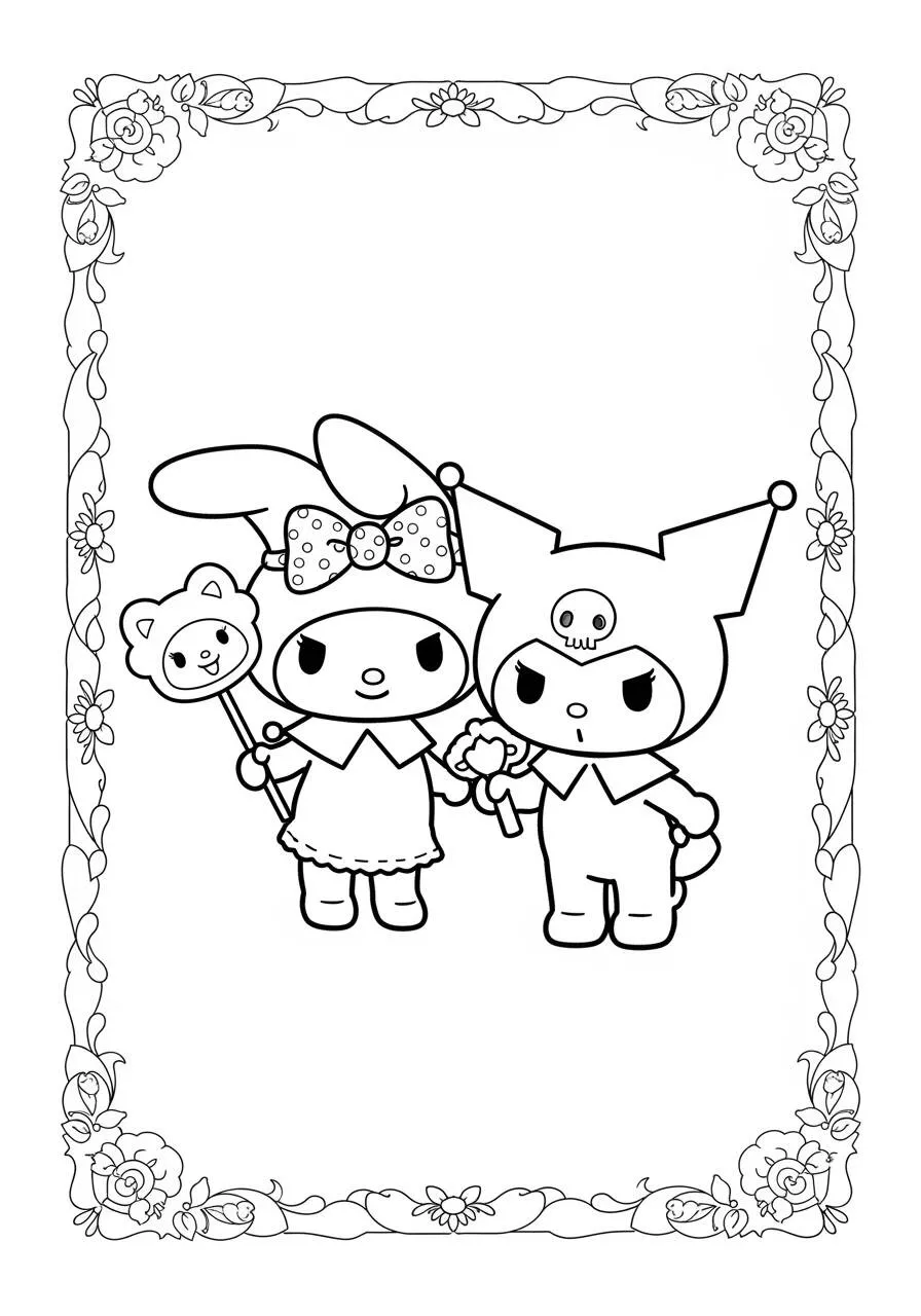 Desenho de My Melody e Kuromi para Colorir