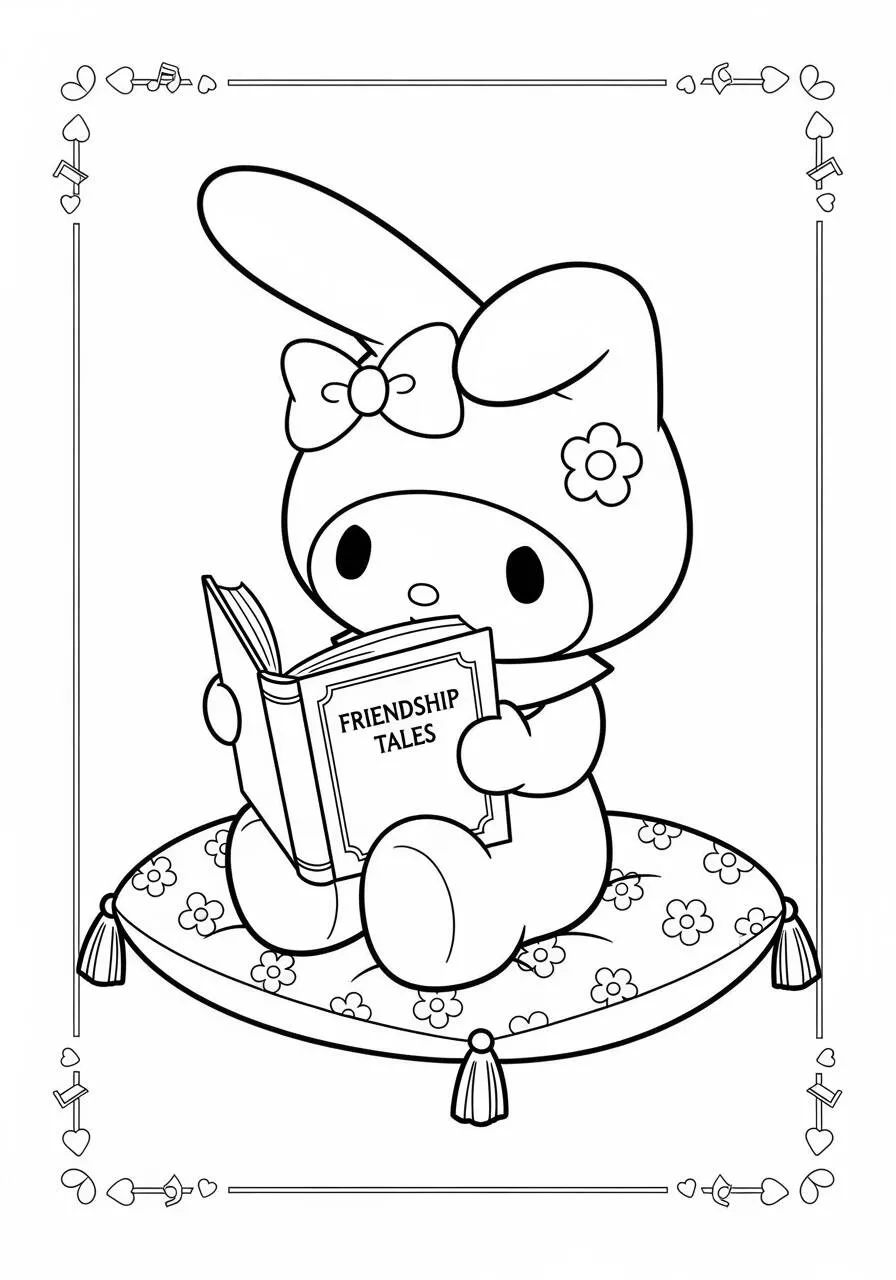 Desenho de My Melody Lendo um Livro para Colorir
