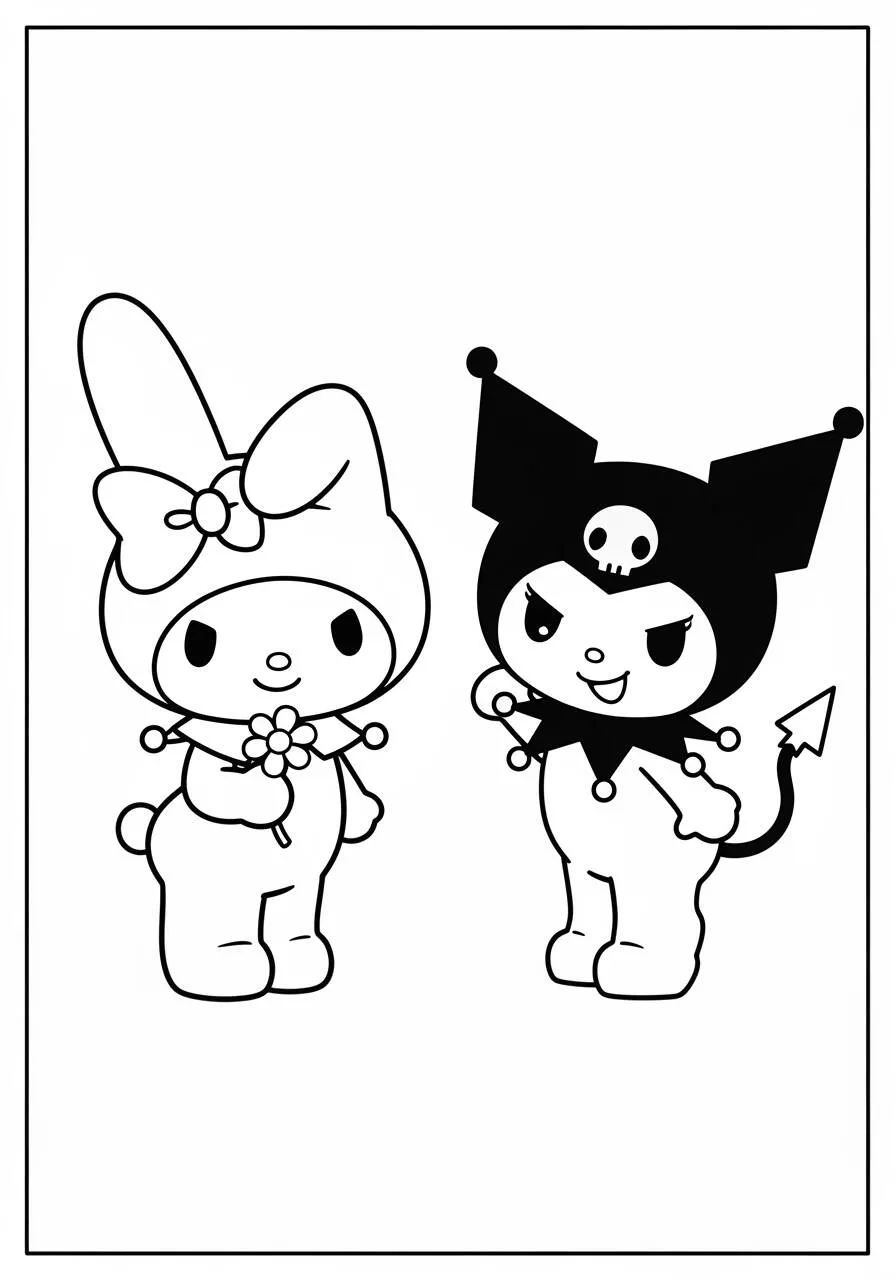 Desenho de My Melody e Kuromi para Colorir