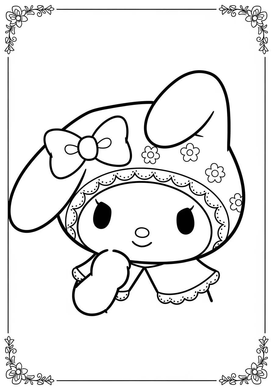 Desenho de My Melody com Capuz e Laço para Colorir