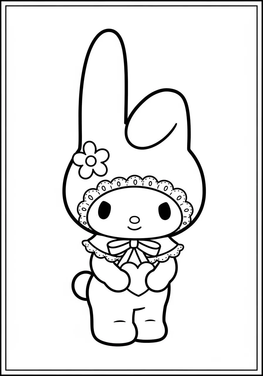 Desenho de My Melody com Mão em Coração para Colorir
