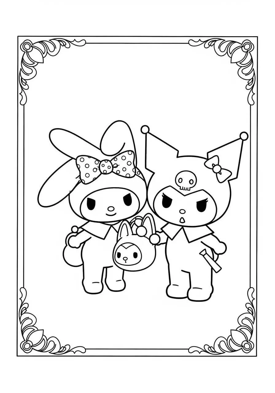 Desenho de My Melody e Kuromi para Colorir