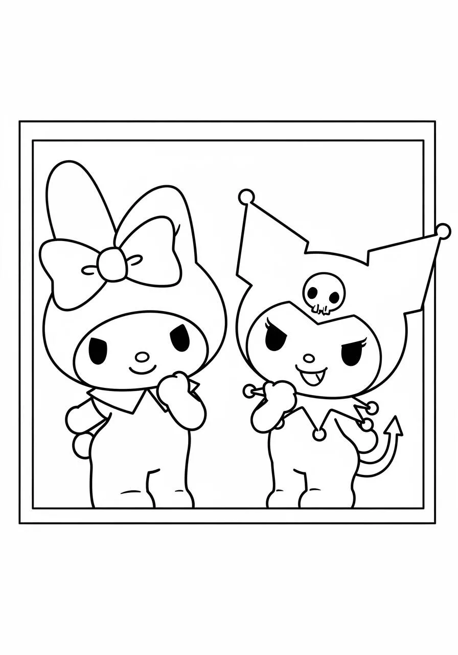 Desenho de My Melody e Kuromi para Colorir