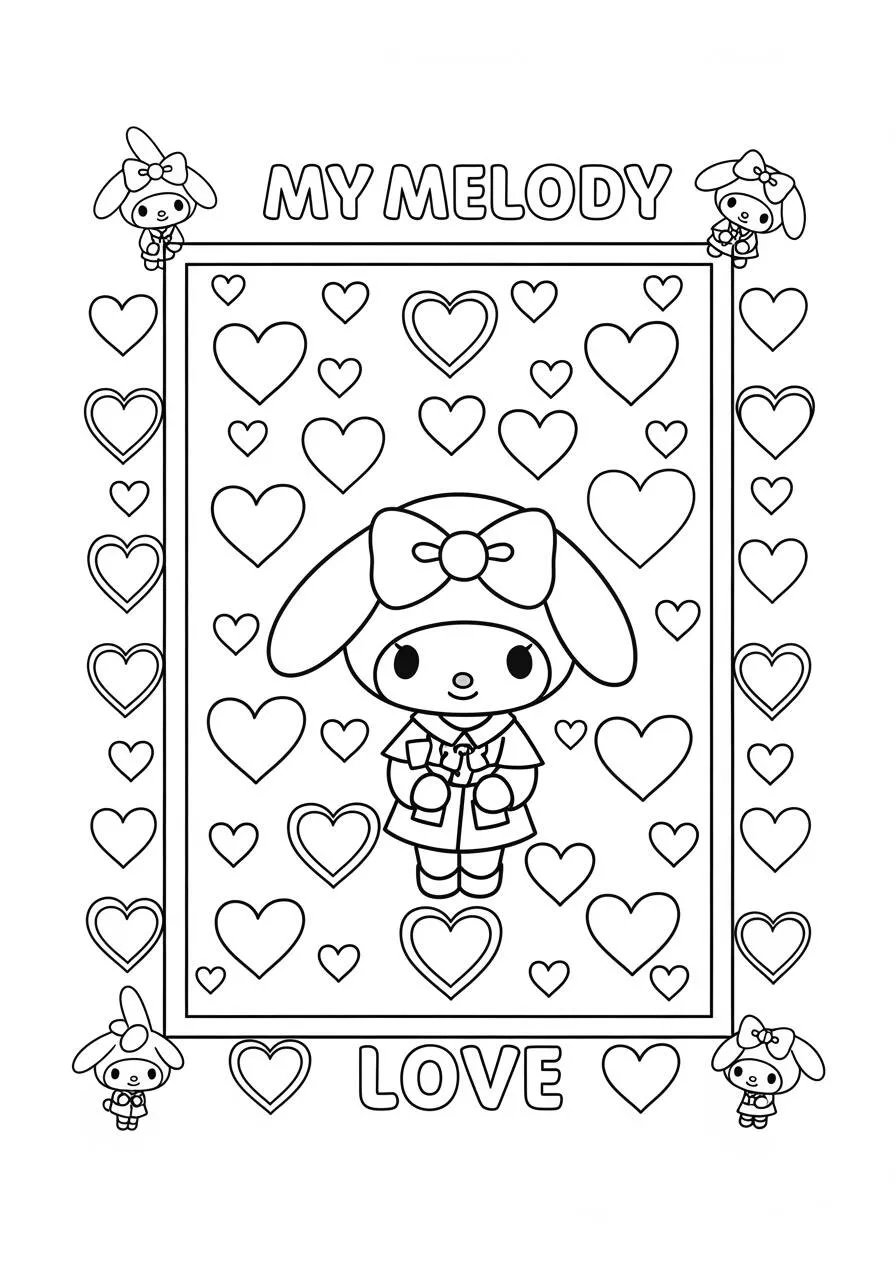 Desenho de My Melody com Corações para Colorir