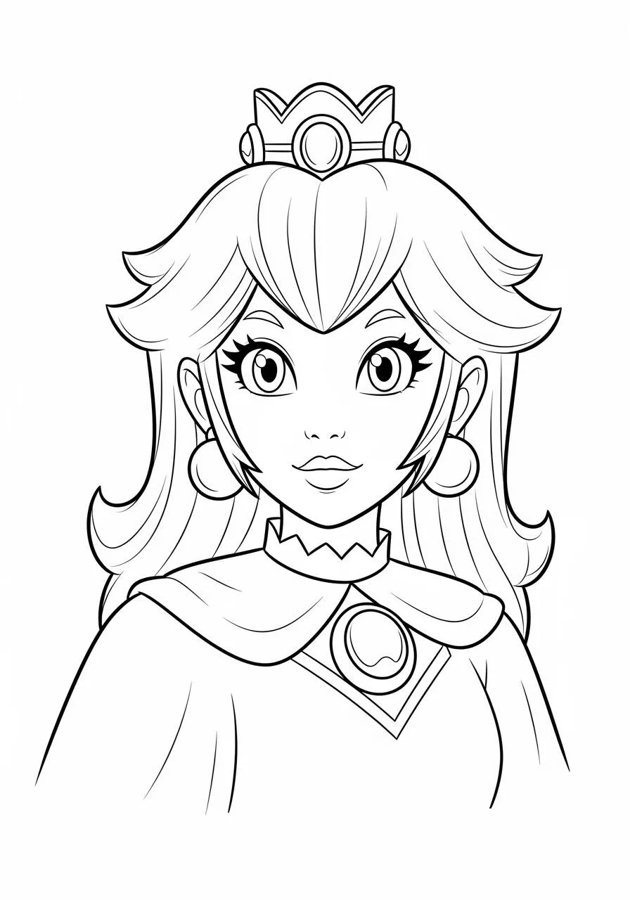 Desenho de Princesa Peach com Capa e Coroa para Colorir