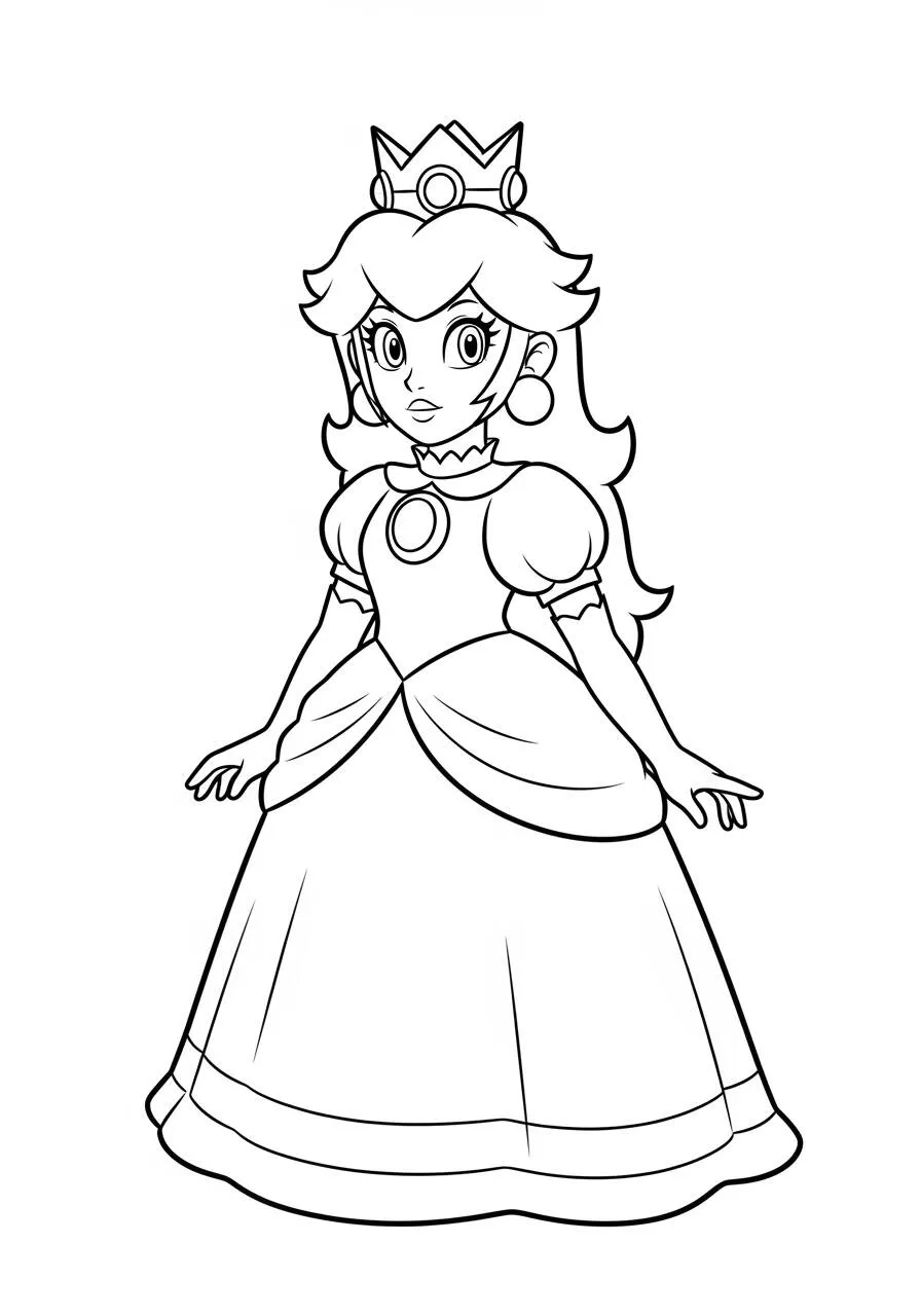 Desenho de Princesa Peach com Vestido Elegante para Colorir