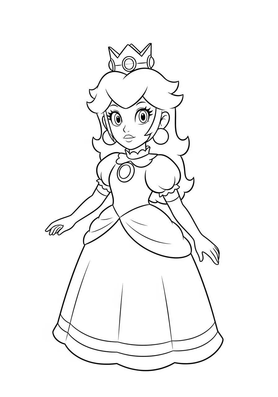 Desenho de Princesa Peach com Vestido Elegante para Colorir