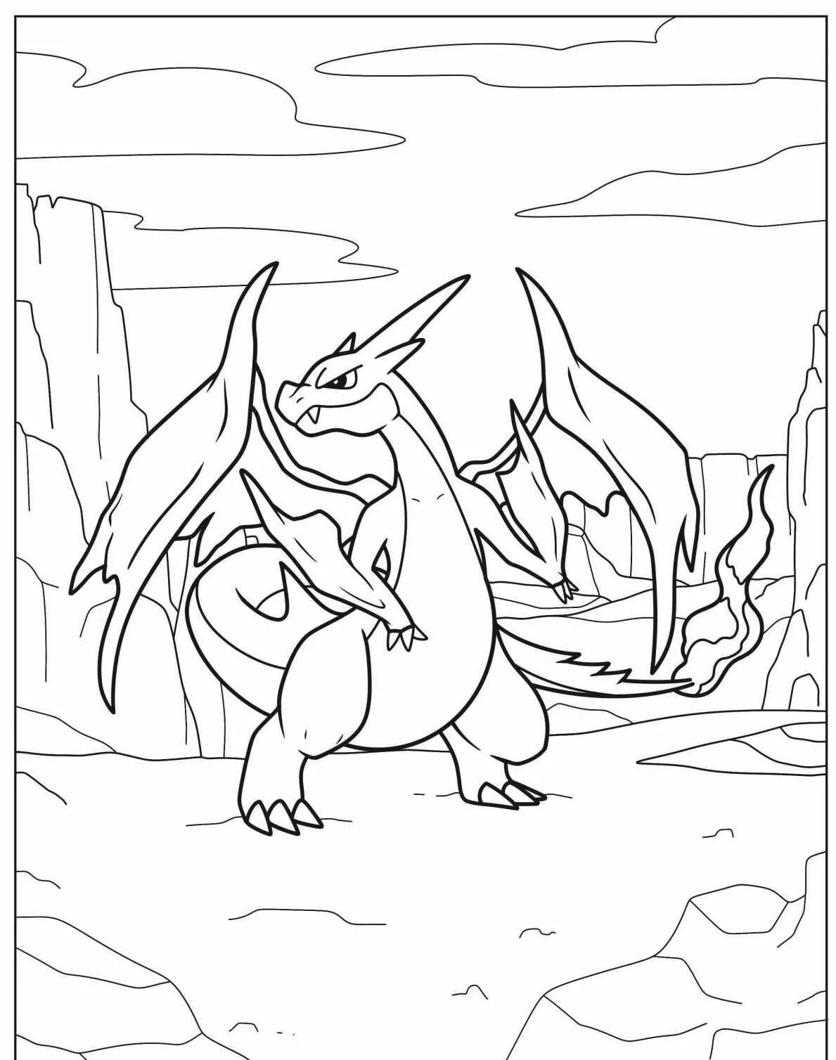 Desenho de Pokémon com o Charizard para Colorir