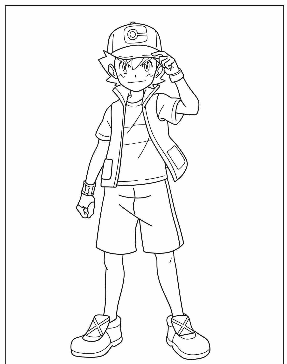 Desenho de Pokémon com Ash Ketchum para Colorir